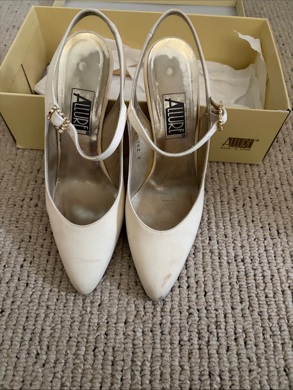Allure Cream Pointed Toe Slingback Pumps with Jeweled Buckle